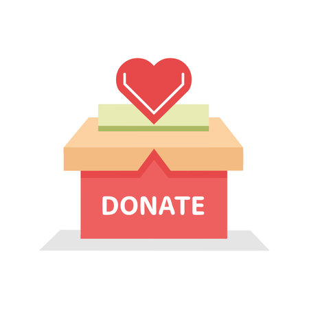 Donate box with heart icon in flat color style. Charity and donationのイラスト素材