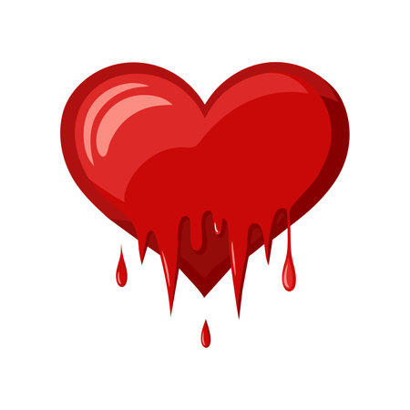 Bloody heart icon isolated on white background. Vector illustration of red heart with dripping drops.のイラスト素材