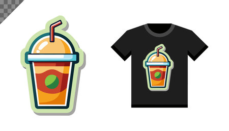 Fast food concept. Vector illustration of a cup of cola and a t-shirt.のイラスト素材