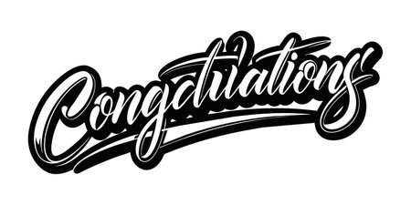 Congratulations lettering in black and white. Vector illustration isolated on white background.のイラスト素材