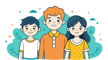 Happy family. Vector illustration of a happy family in the park.のイラスト素材