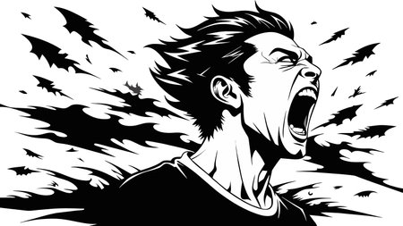 Angry Man.Black and White Illustration.Vector illustration ready for vinyl cutting.のイラスト素材