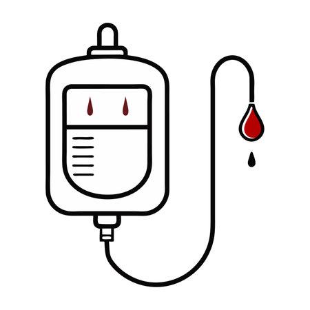 Blood donation concept. Blood bag with drop. Vector illustration on white background.のイラスト素材