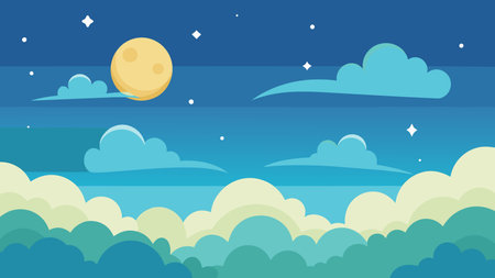 Night sky background with moon and clouds. Vector illustration in cartoon style.のイラスト素材