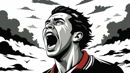 Angry man screaming in the sky. Vector illustration ready for vinyl cutting.のイラスト素材