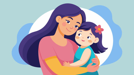 Mother and daughter hugging. Vector illustration in flat cartoon style. Happy family concept.のイラスト素材