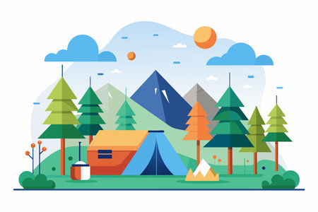 Camping in the mountains. Flat style vector illustration for your designのイラスト素材