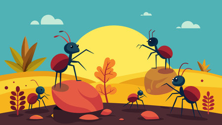 Ants in the field. Vector illustration in flat cartoon style.のイラスト素材