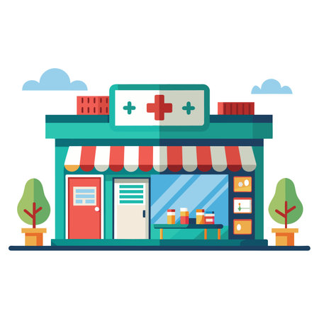 Pharmacy store, medical center. Flat style vector illustration.のイラスト素材