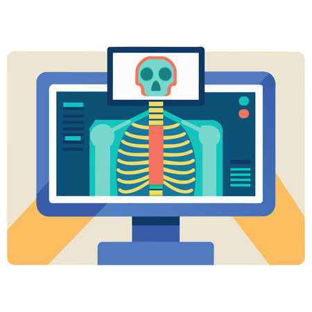Human skeleton on computer screen. Vector illustration in flat design style.のイラスト素材