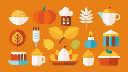 Thanksgiving flat icons set. Autumn symbols collection. Vector illustration.のイラスト素材