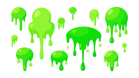 Set of green paint blobs. Vector illustration isolated on white background.のイラスト素材