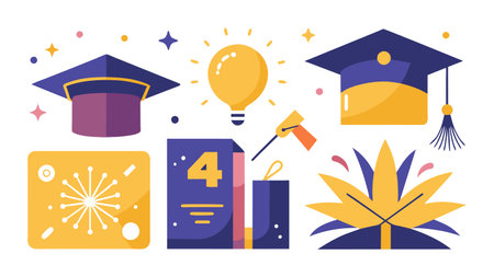 Graduation icons set. Vector illustration in flat style. Education and learning concept.のイラスト素材