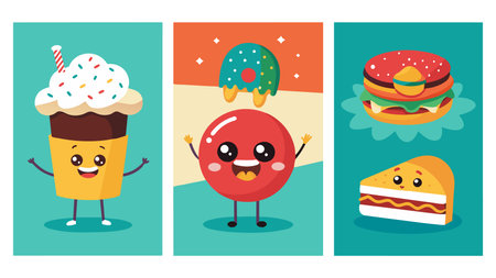 set of fast food icons kawaii characters vector illustration designiconのイラスト素材