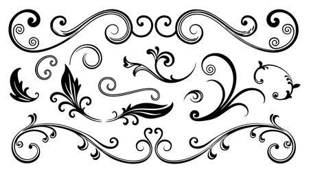 Calligraphic design elements in black and white. Vector illustration.のイラスト素材
