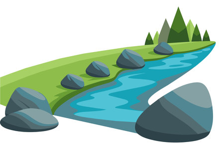 River in the park on a white background. Vector illustration in a flat style.のイラスト素材