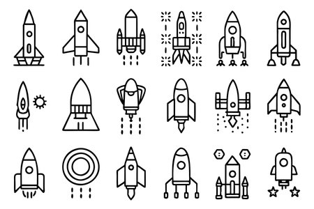 Rocket icons set, outline style. Vector illustration, isolated on white.のイラスト素材