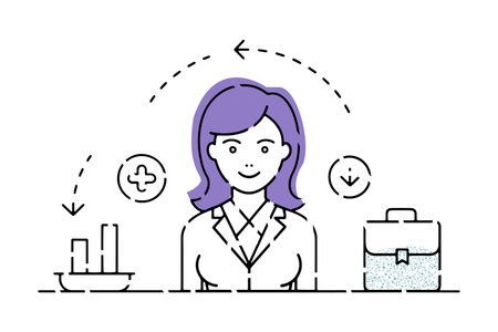 Vector illustration of businesswoman in flat line style. Business concept.のイラスト素材