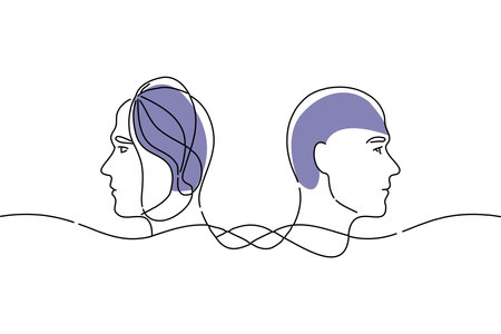 Continuous one line drawing of a man and woman. Vector illustrationのイラスト素材