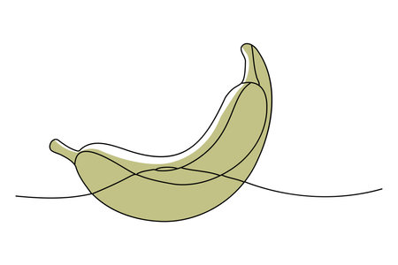 Continuous one simple single abstract line drawing of banana icon in silhouette on a white background. Linear stylized.のイラスト素材
