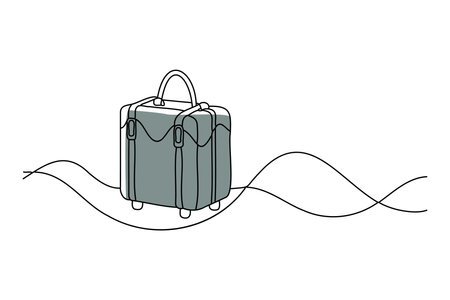 Continuous one simple single abstract line drawing of luggage icon on white background. Linear stylized.のイラスト素材