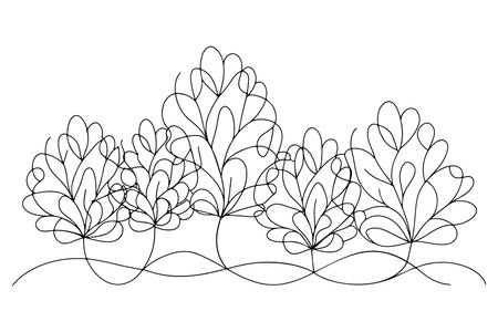 Bushes &amp; Shrubs Continuous line art vector illustration on white backgroundのイラスト素材