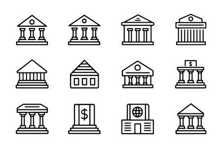 Bank related icon set isolated flat vector illustration on white backgroundのイラスト素材