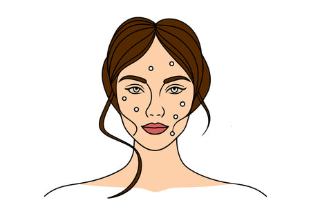 woman acne skin Continuous line art vector illustration on white backgroundのイラスト素材