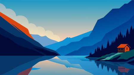Landscape with lake and mountains in the background. Vector illustration.のイラスト素材