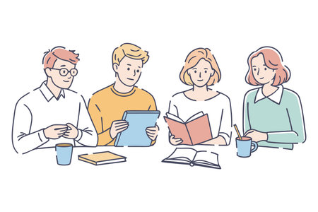 People studying together flat vector illustration on white backgroundeのイラスト素材
