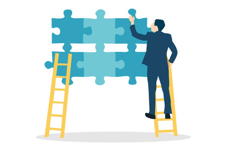Build your way to success. Putting  puzzle of a successful career. Business Vector illustrationのイラスト素材
