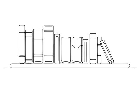 Old books are on the shelf continuous line art vector illustrationのイラスト素材