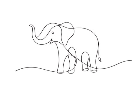 Elephant line with vector illustration on white backgroundのイラスト素材
