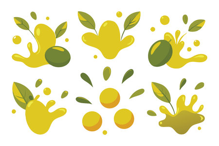Olive oil splashing, perfect for culinary websites or cooking blogs Vector illustration set on white backgroundのイラスト素材