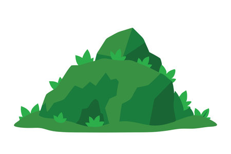 rock covered in green plants flat vector illustrationのイラスト素材