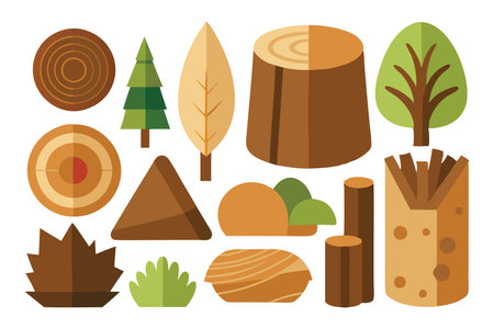 Wood resting on another piece of wood, showcasing natural textures and earthy tone Vector illustration set on white backgroundのイラスト素材