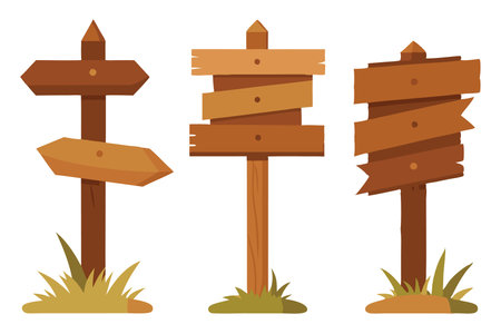 Wooden sign isolated on white background, perfect for adding text or graphics Vector illustration set on white backgroundのイラスト素材