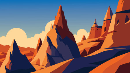 Stunning rock formations in Cappadocia, Turkey, showcasing unique geological features and breathtaking landscapes flat vector illustrationのイラスト素材