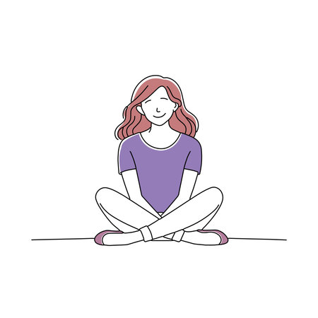 Relaxed young woman doodle continuous line art vetor illustrationのイラスト素材