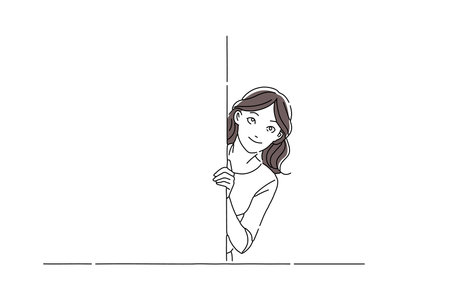 woman hiding behind wall doodle continuous line art vector illustration on white backgroundのイラスト素材