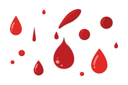 Blood droplets falling onto a pristine white surface Vector illustration set on white backgroundのイラスト素材
