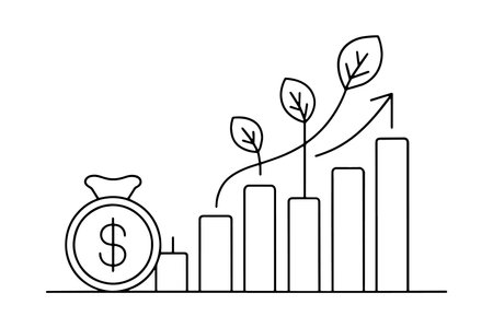 Eco Dollar sign with business growth One line continuous line art vector illustration on white backgroundのイラスト素材