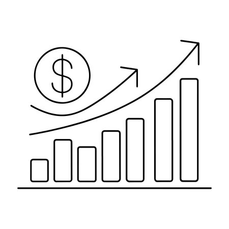 Business Profit and growth with dollar sign One line continuous line art vector illustration on white backgroundのイラスト素材