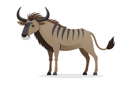 Wildebeest animal isolated flat vector illustration on white backgroundのイラスト素材