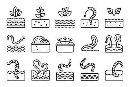Soil earthworm related icons set isolated on white background flat vector illustrationのイラスト素材