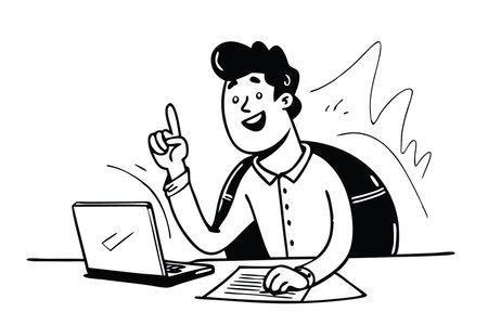 Young business man make an idea doodle line art flat vector illustrationのイラスト素材