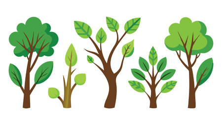 Green forest tree branches elements isolated flat vector illustration on white backgroundのイラスト素材