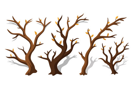 Realistic tree branches set with shadow isolated flat vector illustration on white backgroundのイラスト素材