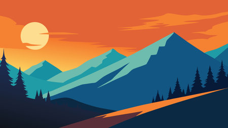 Sunny summer scene of Crimean Mountains flat vector illustrationのイラスト素材