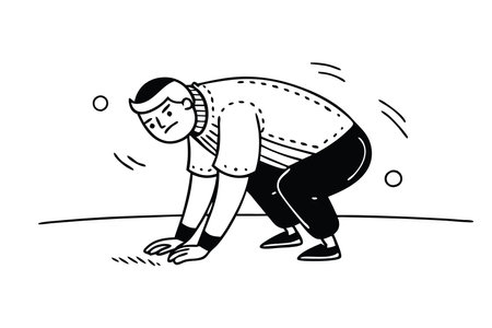 Tired young male athlete standing bent over in park and holding hand to chest, feeling severe pain Hand drawn Brush line flat illustration isolated on white backgroundのイラスト素材